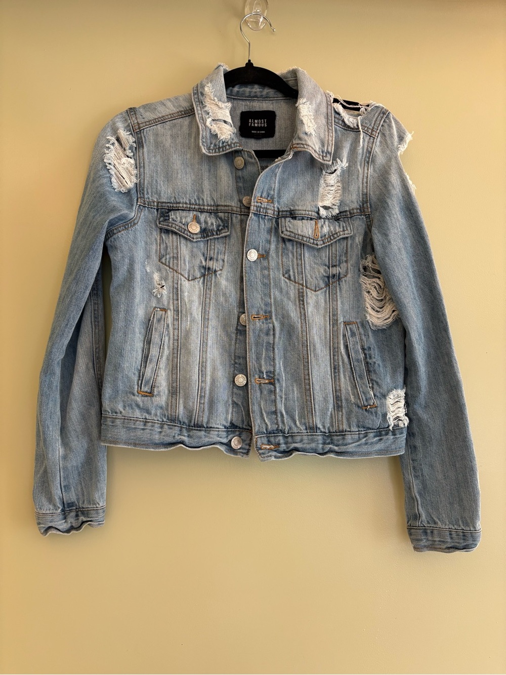 Almost Famous Distressed Light Blue Denim Truckers Jacket